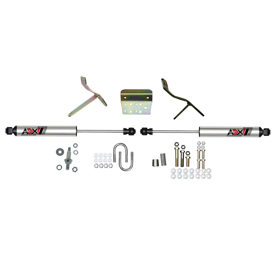 2213 – SKYJACKER Steering Stabilizer, Dual Silver Stabilizers With Mounting Brackets/ Installation Hardware Set Of 2